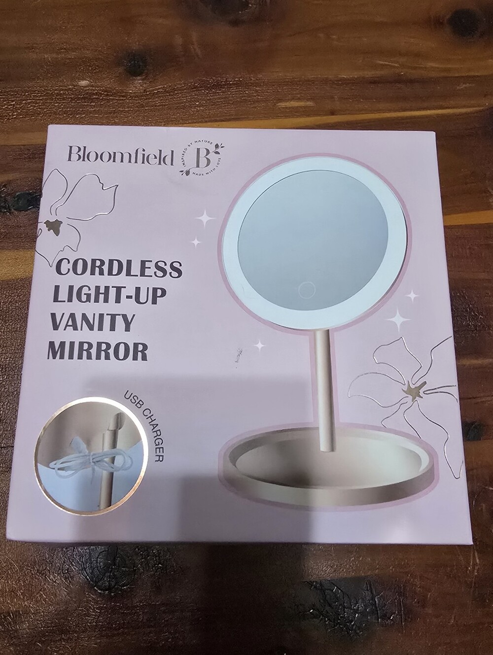 New Bloomfield Pink Cordless Light-Up Vanity Mirror